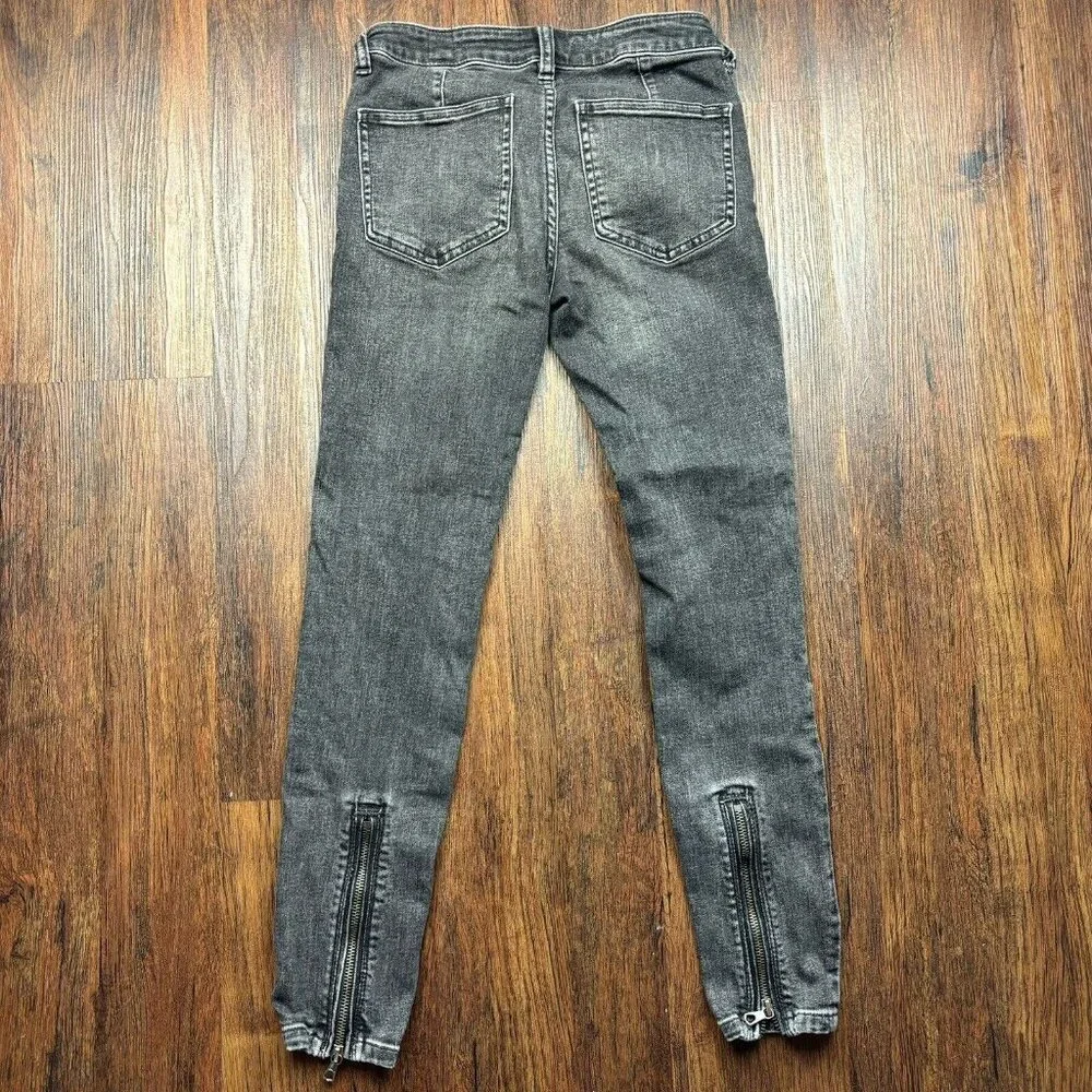 Free People We The Free Black Denim Jeans Zipper Accents Women's Size 25 - Picture 2 of 12
